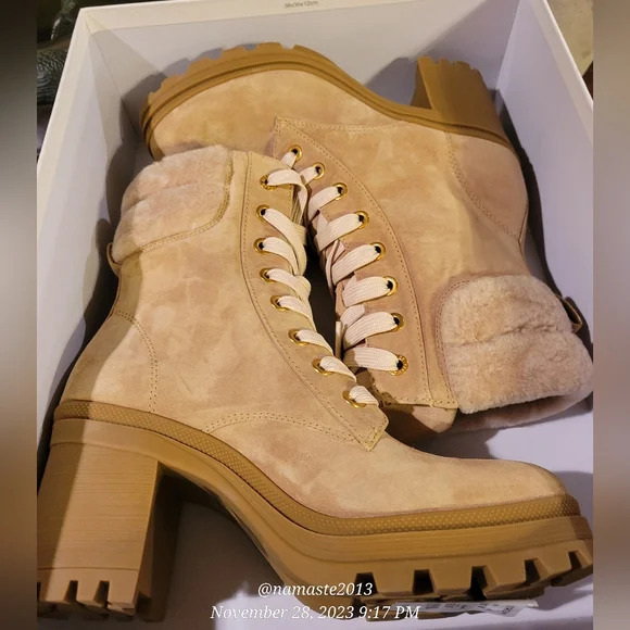 Veronica Beard Water Resistant Westport Lug SoleSuede Lamb Fur Luxury Boots #637 - Picture 12 of 15